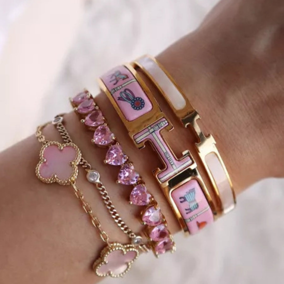 TENNIS BRACELET WITH PINK HEART