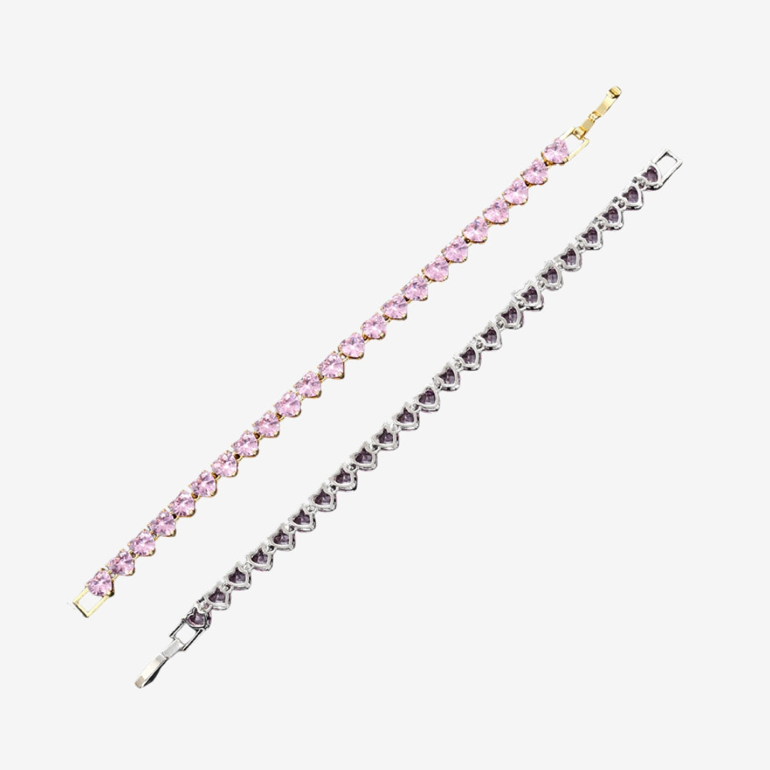 TENNIS BRACELET WITH PINK HEART
