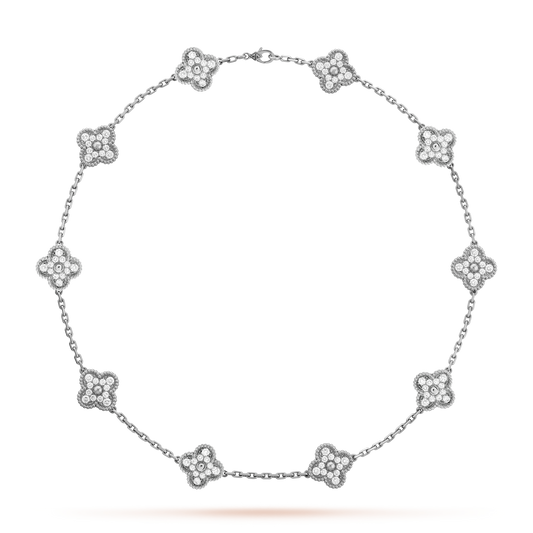 FOUR-LEAF CLOVER NECKLACE LAVISH 10 DESIGNS - SILVER