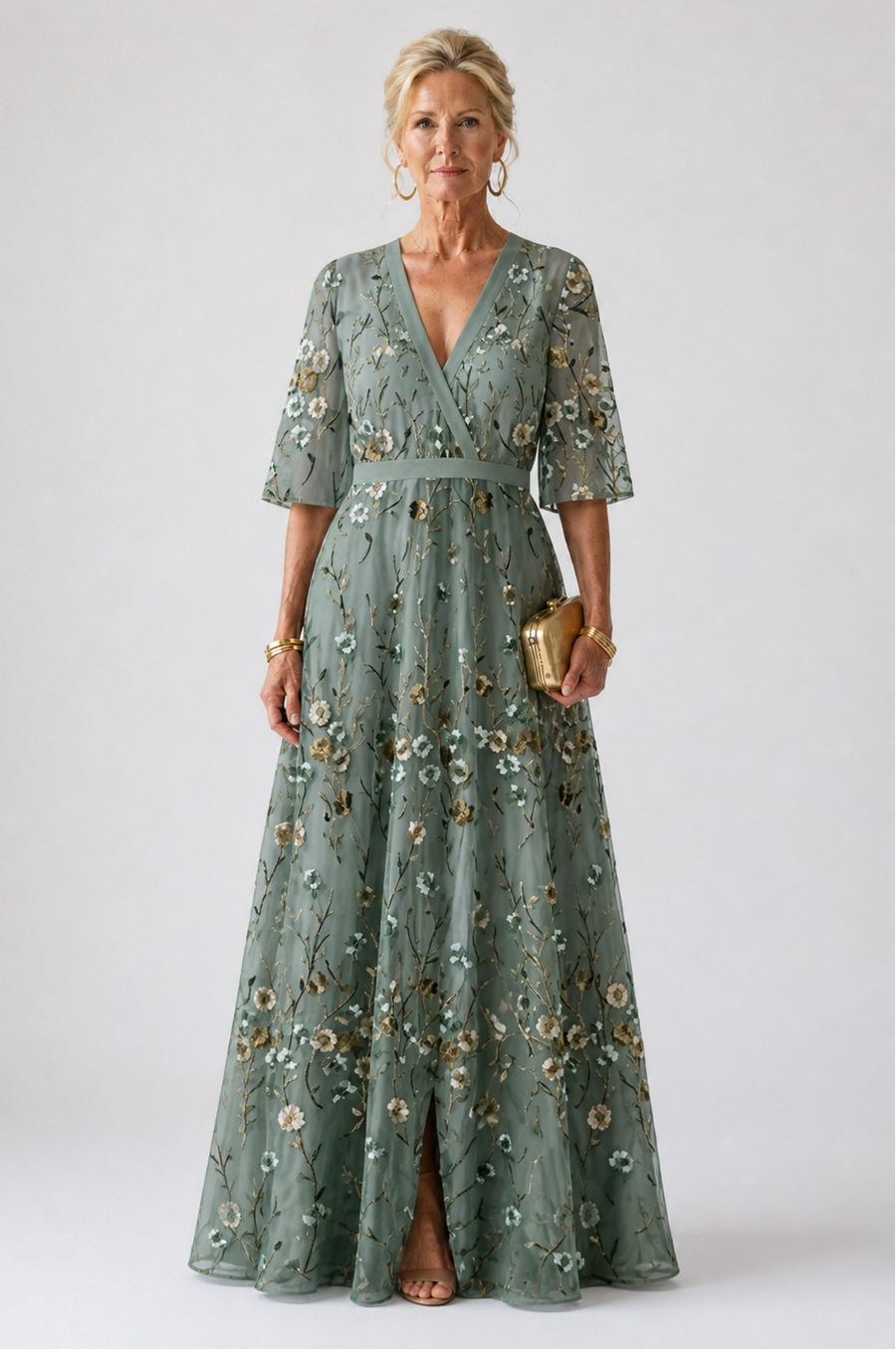 Violet - Floral V Neck Short Sleeve Maxi Dress